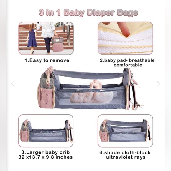 Pink Diaper Bag Backpack USB Charging w/ Changing Pad Baby Travel Bag NWOT - Picture 4 of 13